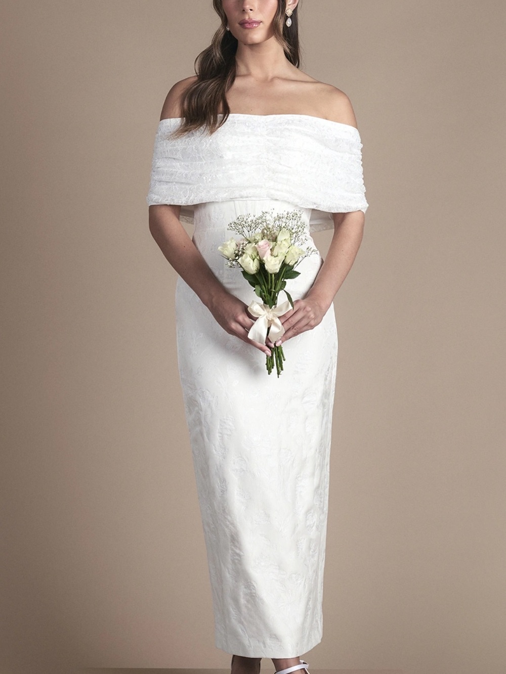 Coast Lisa Tan Bandeau Jacquard Column Midi Wedding Dress